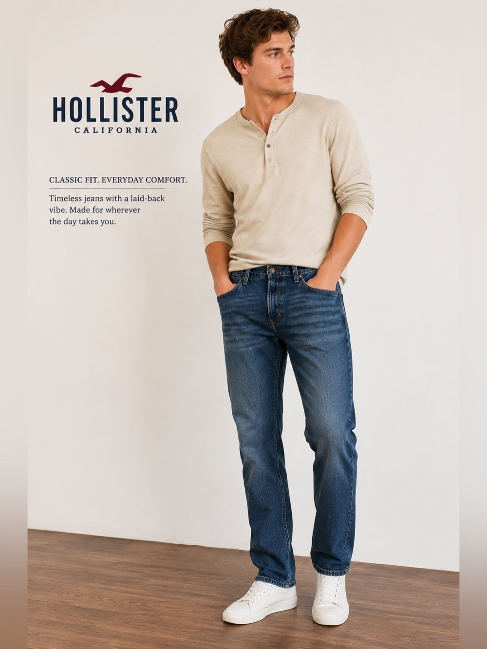 Hollister Men’s Classic Blue Wash Straight Leg Jeans - 32x30